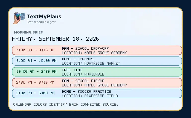 TextMyPlans daily calendar JPEG example TextMyPlans JPEG example generated from one connected calendar